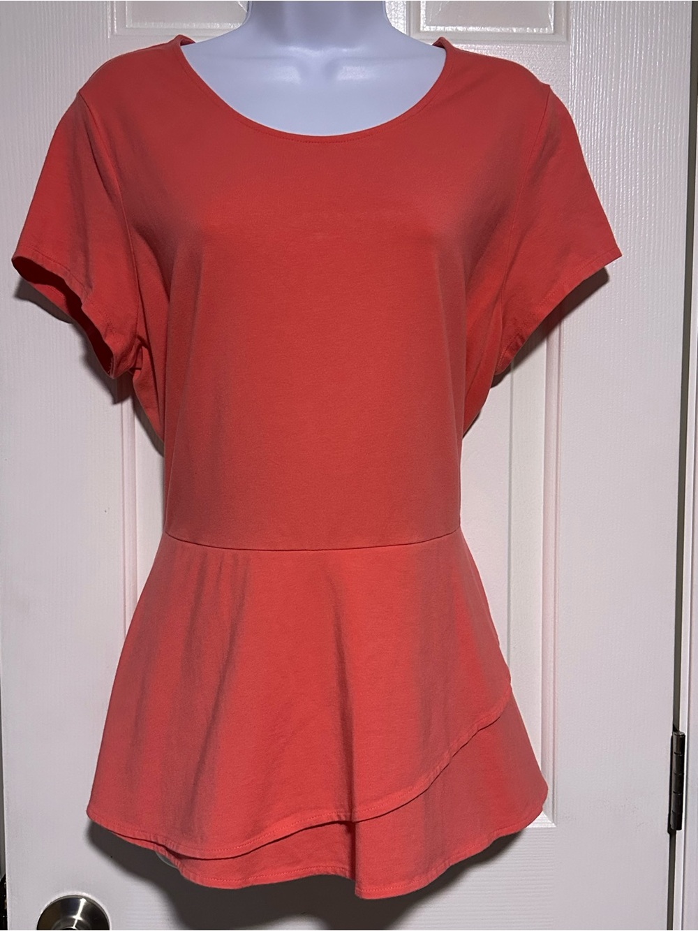 Isaac Mizrahi Coral Layered Peplum Short-Sleeve Top Sz L